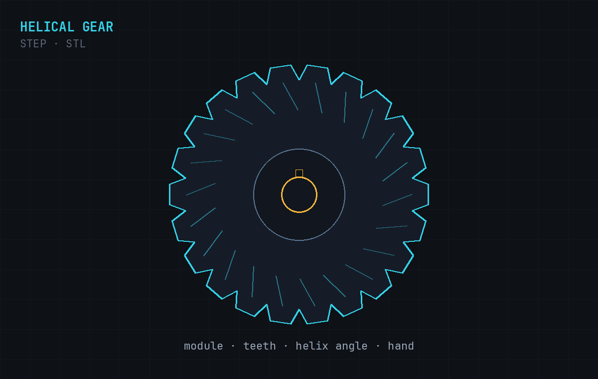 AI Helical Gear Generator example output exported as STEP and STL