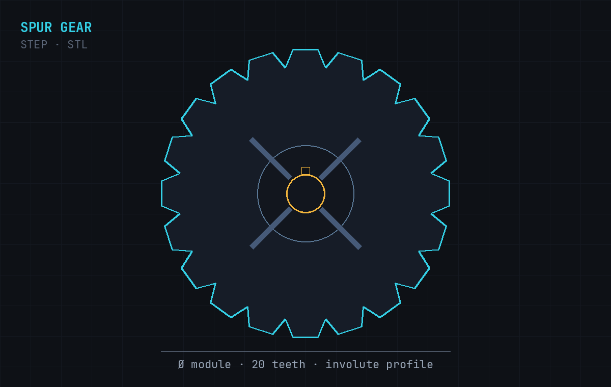 Parametric spur gear with involute teeth, hub, bore and keyway